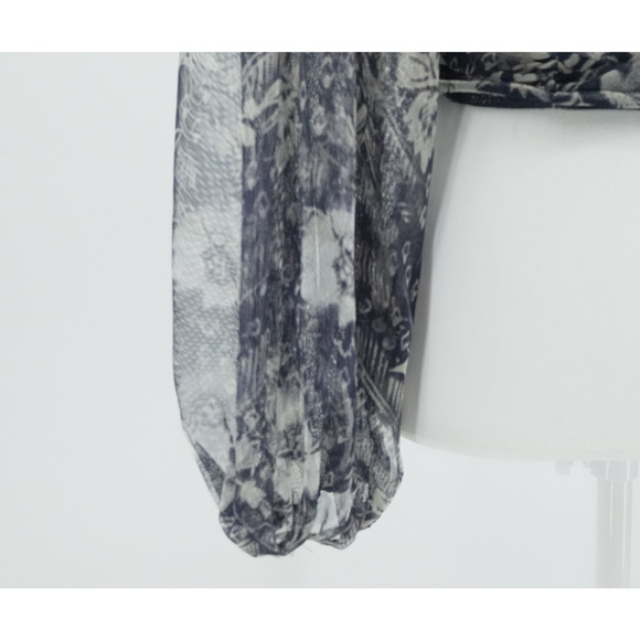 Free People Crop Top Blue Sheer Floral Puff Sleeve Cottagecore Boho Size Large - Picture 12 of 13